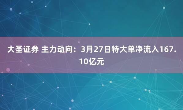 大圣证券 主力动向：3月27日特大单净流入167.10亿元