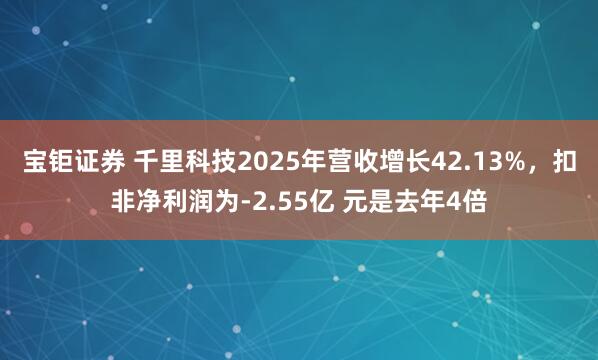 宝钜证券 千里科技2025年营收增长42.13%,扣非净利润为-2.55亿 元是去年4倍